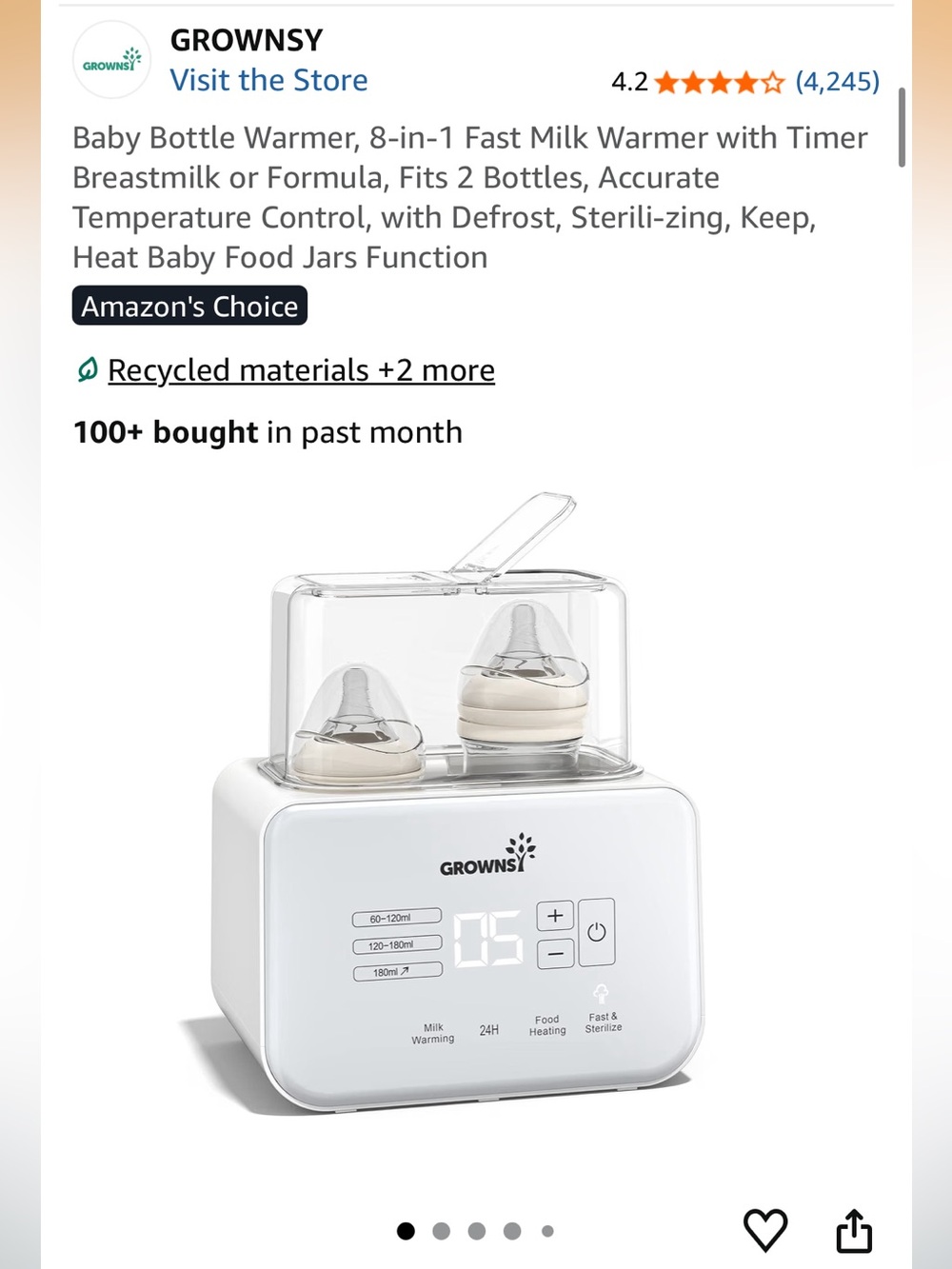 Grownsy 8 in 1 Fast Milk Warner and Timer